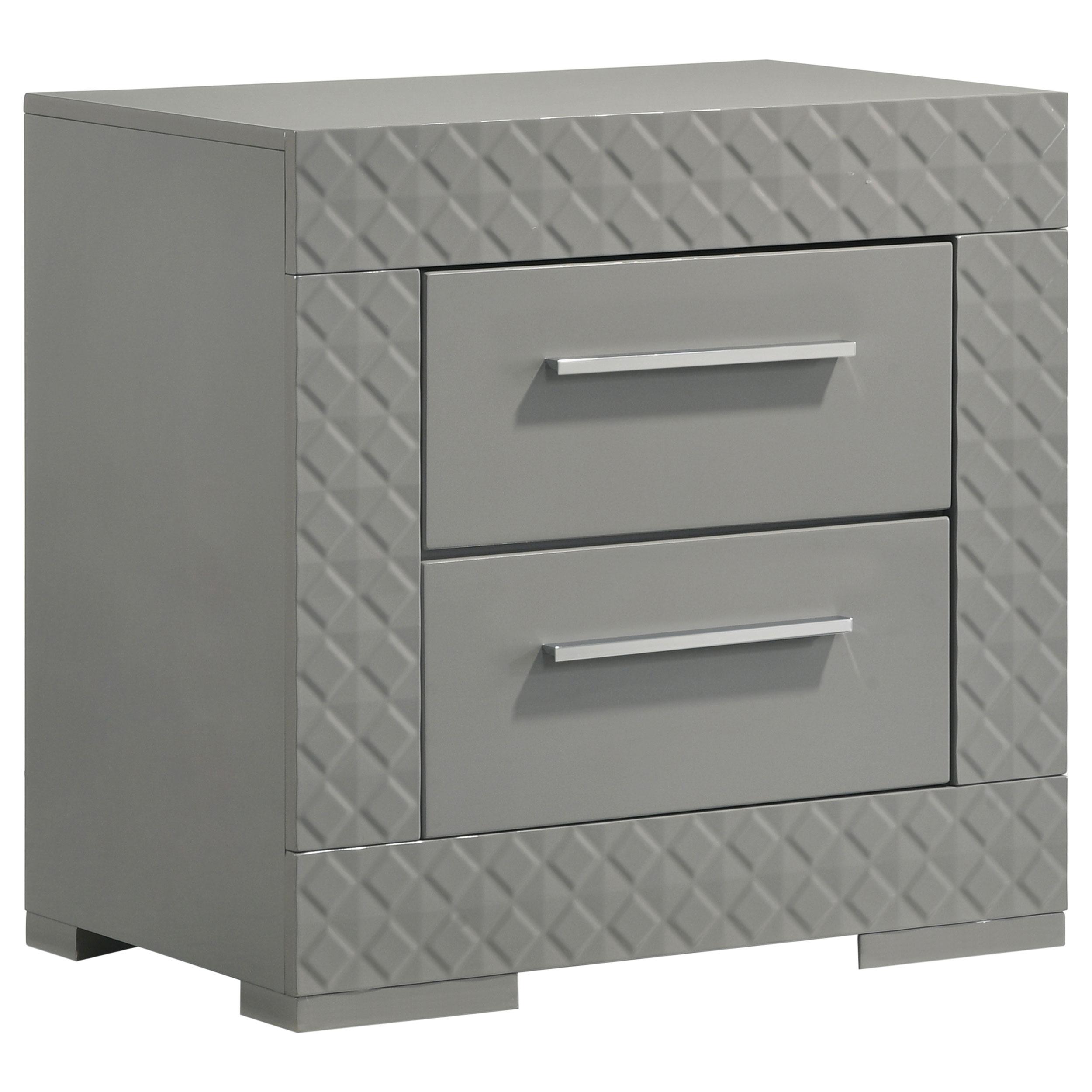 Coaster Furniture Ives 224972 2-Drawer Nightstand Bedside Table - Grey High Gloss IMAGE 1